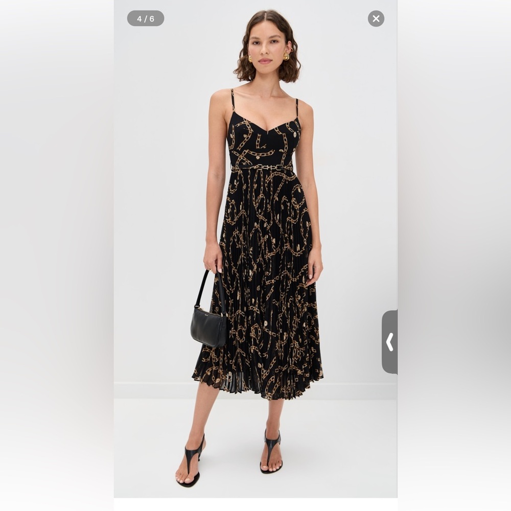 Zimmermann Sunray Pleated Picnic Midi Dress Black Chain-Print Spaghetti Strap 1 - Picture 2 of 16